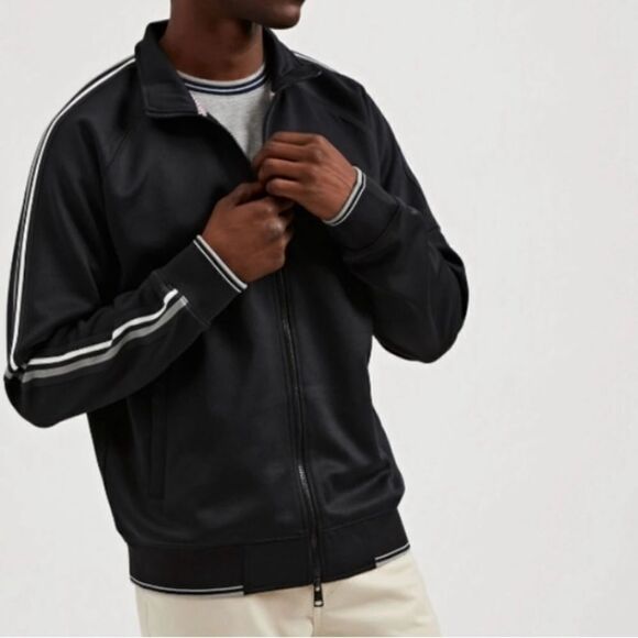 $99 Ben Sherman Striped Varsity retro Track Suit jacket Black NEW Sweatshirt - Picture 1 of 5